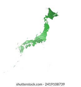 High detailed vector map. Japan. Watercolor style. Green color. Salacious emerald color.