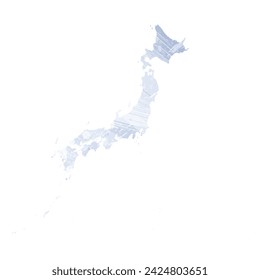 High detailed vector map. Japan. Watercolor style. Periwinkle color. Pastel lilac color. Delicate purple.