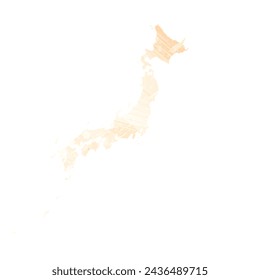 High detailed vector map. Japan. Watercolor style. Biscuit color. Pastel yellow color.