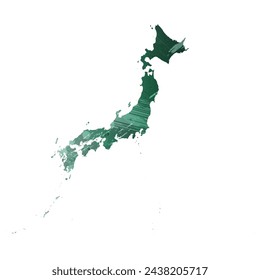 High detailed vector map. Japan. Watercolor style. Turquoise green color.