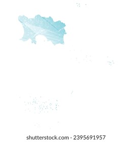 High detailed vector map. Jersey. Watercolor style. Aquamarine blue color.