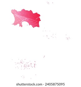 High detailed vector map. Jersey. Watercolor style. Amaranth red color.
