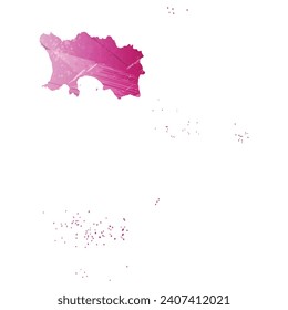 High detailed vector map. Jersey. Watercolor style. Amaranth deep purple color.