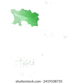 High detailed vector map. Jersey. Watercolor style. Green color. Salacious emerald color.