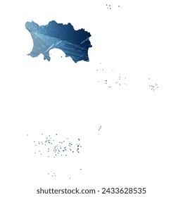 High detailed vector map. Jersey. Watercolor style. Deep blue color. Berlin azure.