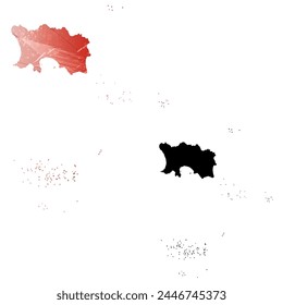 High detailed vector map. Jersey. Set of two cards. Watercolor style. Red color. Black card.