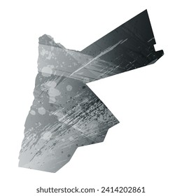 Mapa vectorial detallado alto. Jordania. Estilo acuarela. Gris antracita. Gris oscuro. Color negro.