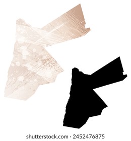 Mapa de Vector detallado. Jordania. Juego de dos cartas. Estilo acuarela. Color beige marrón. Tarjeta negra.