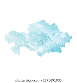 High detailed vector map. Kazakhstan. Watercolor style. Aquamarine blue color.