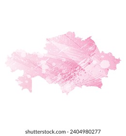Mapa vectorial detallado alto. Kazajistán. Estilo acuarela. Color rosa amaranto.