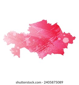 High detailed vector map. Kazakhstan. Watercolor style. Amaranth red color.