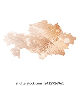 High detailed vector map. Kazakhstan. Watercolor style. Antique brass. Light brown. Gold color.