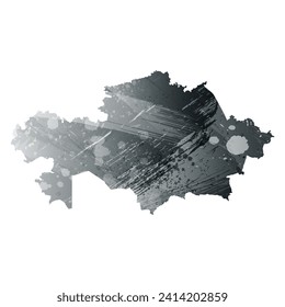 High detailed vector map. Kazakhstan. Watercolor style. Anthracite gray. Dark gray. Black color.