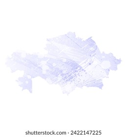 High detailed vector map. Kazakhstan. Watercolor style. Periwinkle color. Delicate lilac color. Pastel purple.