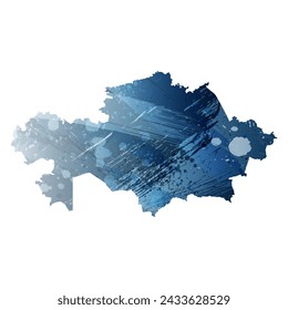 High detailed vector map. Kazakhstan. Watercolor style. Deep blue color. Berlin azure.
