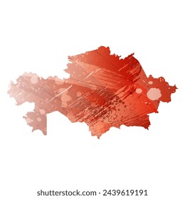 High detailed vector map. Kazakhstan. Watercolor style. Bismarck-furioso. Red color.
