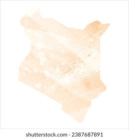 High detailed vector map. Kenya. Watercolor Style. Apricot delicate color.