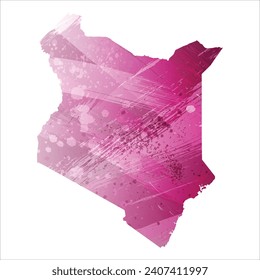 High detailed vector map. Kenya. Watercolor style. Amaranth deep purple color.