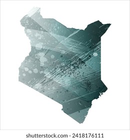 High detailed vector map. Kenya. Watercolor style. Aspid gray color. Green-gray deep color.
