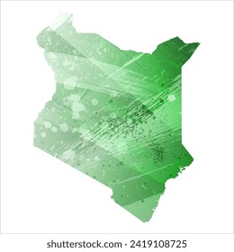 High detailed vector map. Kenya. Watercolor style. Green color. Salacious emerald color.