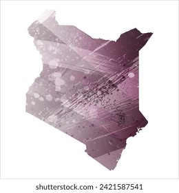 High detailed vector map. Kenya. Watercolor style. Eggplant color. Pastel purple color.