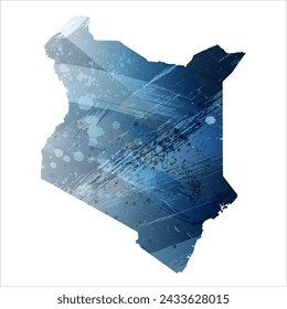 High detailed vector map. Kenya. Watercolor style. Deep blue color. Berlin azure.