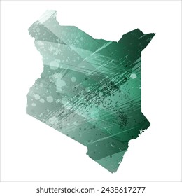Mapa vectorial detallado. Kenia. Estilo acuarela. Color verde turquesa.