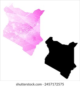 High detailed vector map. Kenya. Set of two cards. Watercolor style. Pink color. Black card.
