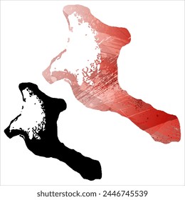 High detailed vector map. Kiribati. Set of two cards. Watercolor style. Red color. Black card.
