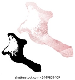 Mapa de Vector detallado. Kiribati. Juego de dos cartas. Estilo acuarela. Color rosa. Tarjeta negra.