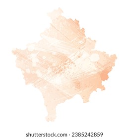 High detailed vector map. Kosovo. Watercolor style. Apricot color.