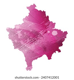 High detailed vector map. Kosovo. Watercolor style. Amaranth deep purple color.