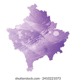 Mapa vectorial detallado alto. Kosovo. Estilo acuarela. Color púrpura anémico.