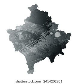 Mapa vectorial detallado alto. Kosovo. Estilo acuarela. Gris antracita. Gris oscuro. Color negro.
