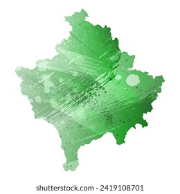 High detailed vector map. Kosovo. Watercolor style. Green color. Salacious emerald color.