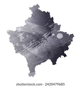 High detailed vector map. Kosovo. Watercolor style. Anthracite gray color. 