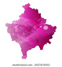 High detailed vector map. Kosovo. Watercolor style. Eggplant color. Purple bright color.