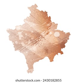 Detaillierte Vektorkarte mit hoher Auflösung. Kosovo. Aquarellstil. Beige und Rot. Braune Farbe.
