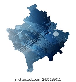 High detailed vector map. Kosovo. Watercolor style. Deep blue color. Berlin azure.