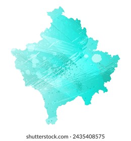 High detailed vector map. Kosovo. Watercolor style. Turquoise color. Bright blue color.