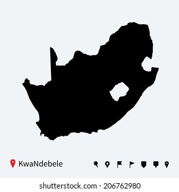High detailed vector map of KwaNdebele with navigation pins.