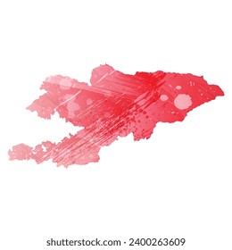 High detailed vector map. Kyrgyzstan. Watercolor Style. Alizarin red color.