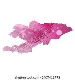 High detailed vector map. Kyrgyzstan. Watercolor style. Amaranth deep purple color.