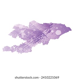 High detailed vector map. Kyrgyzstan. Watercolor style. Amethyst purple color.