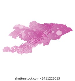 Mapa vectorial detallado alto. Kirguistán. Estilo acuarela. Color rosa amaranto claro cerezo.