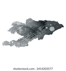 High detailed vector map. Kyrgyzstan. Watercolor style. Anthracite gray. Dark gray. Black color.