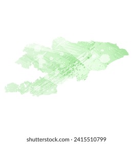 High detailed vector map. Kyrgyzstan. Watercolor style. Light lettuce color. Pastel green.