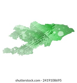 High detailed vector map. Kyrgyzstan. Watercolor style. Green color. Salacious emerald color.