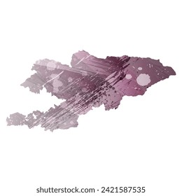 Hohe detaillierte Vektorkarte. Kirgisistan. Aquarell. Farbe der Auberginen. Pastellfarben, violett.