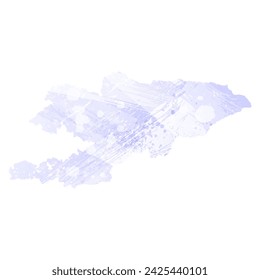 High detailed vector map. Kyrgyzstan. Watercolor style. Periwinkle color. Delicate lilac color. Pastel purple.